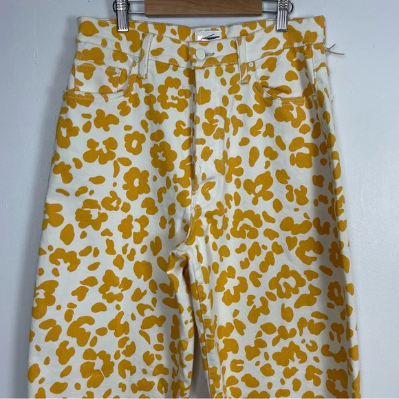 Mother Jeans Womens 30 Yellow White Floral Leopard Curbside Heel Raw Hem - Picture 3 of 15